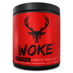 Bucked Up Woke grape front bottle shows high-stim pre-workout energy