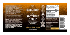 Bucklebury amber bottle glow communicates premium herbal syrup for seasonal relief.