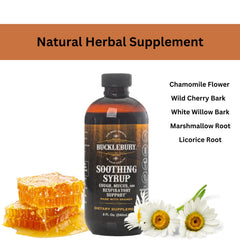 Bucklebury herbal blend closeup highlights five-ingredient support formula.