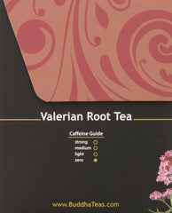 Buddha Teas Valerian Root Tea organic ingredients presented on a clean kitchen counter.