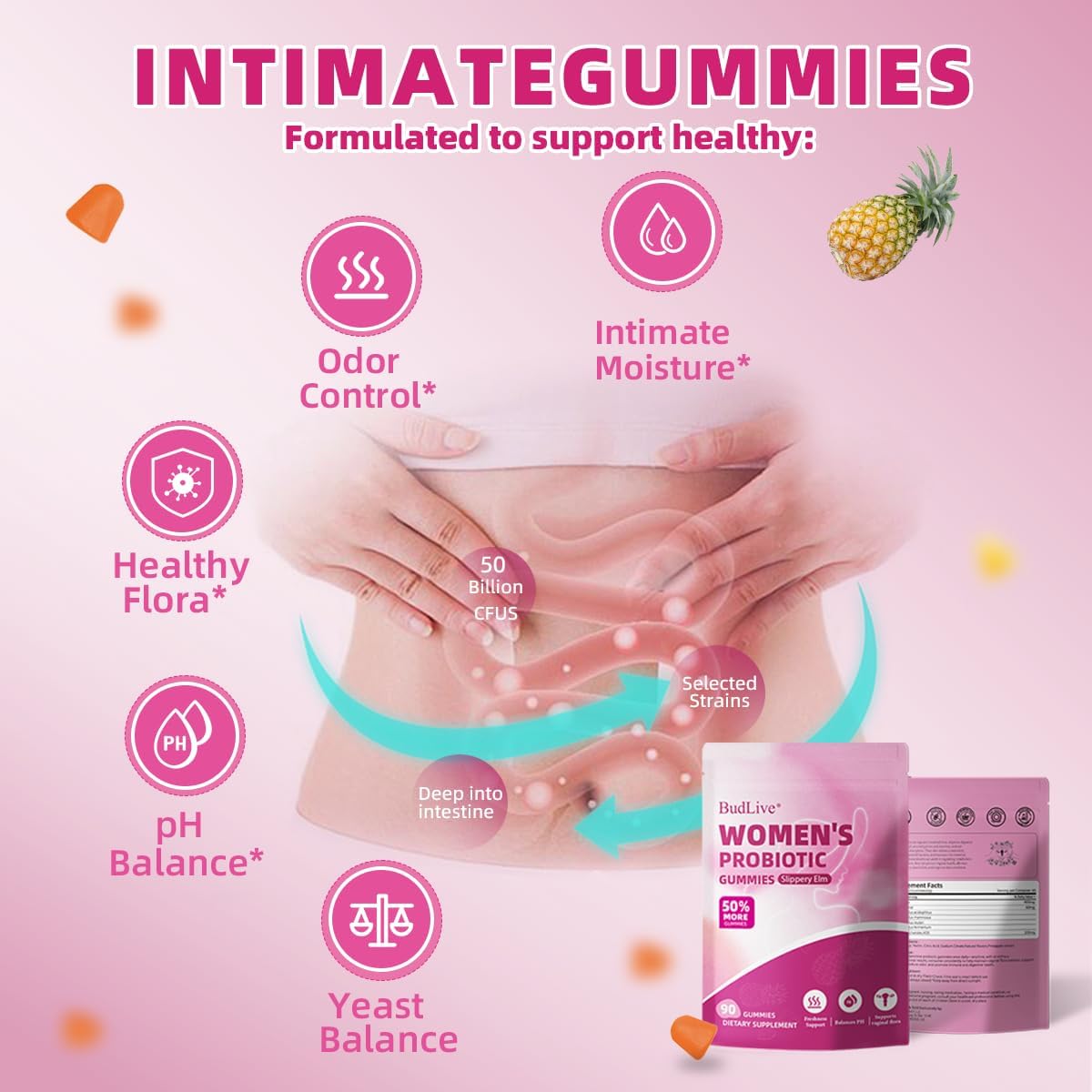BudLive two-pack vaginal probiotics gummies pack promotes convenient daily use for balance.