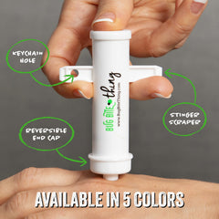 BUG BITE THING suction tool in use demonstrates compact, reusable design for easy carrying.