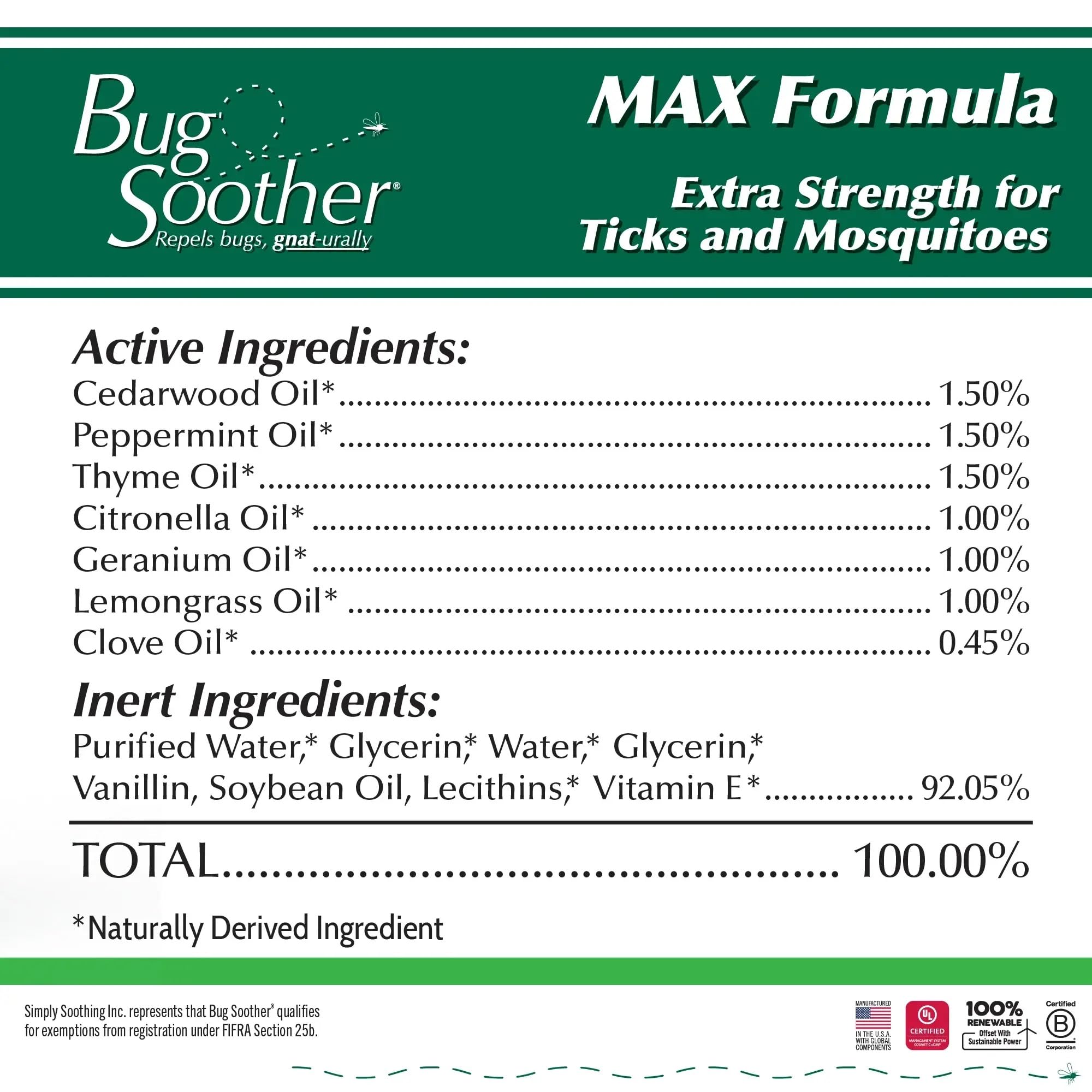 Bug Soother MAX woodland blend aroma highlights plant-based ingredients.