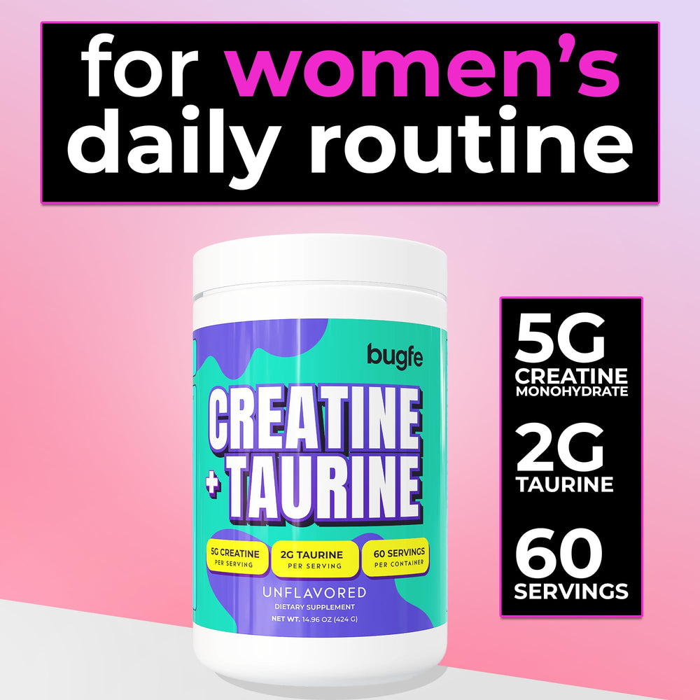 Bugfe Creatine Taurine scoop included for precise daily serving.