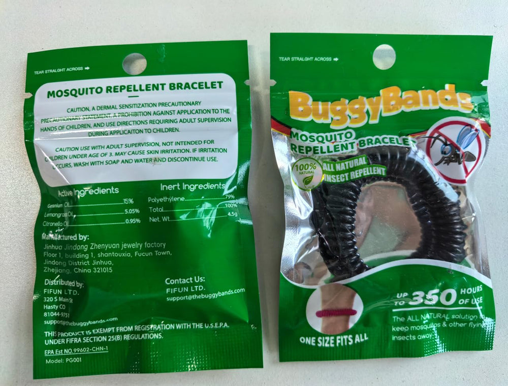 BuggyBands tucked in camping gear as a compact, travel-ready essential.
