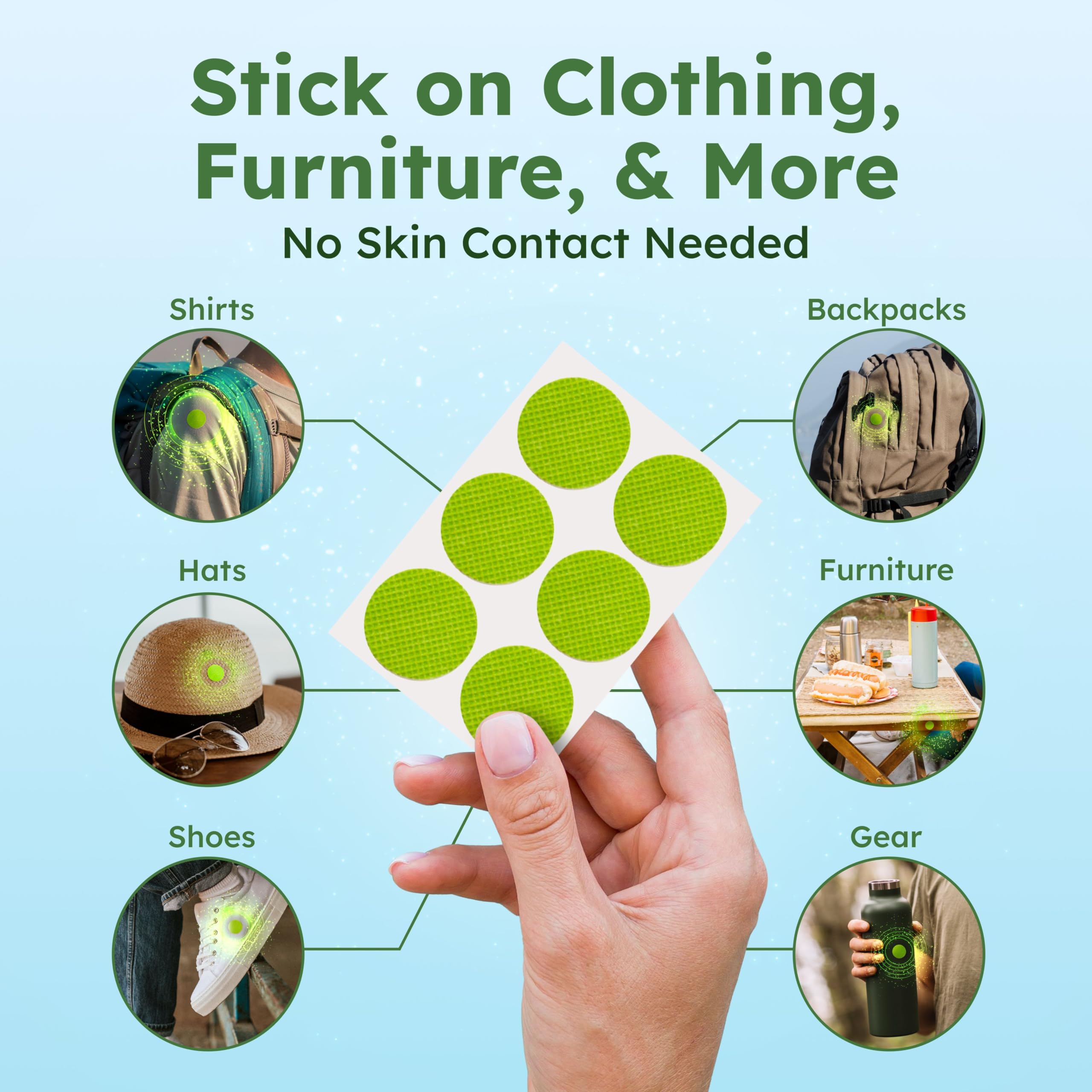 BugMD Squito Stickers on beach chair offer ongoing bug relief without sprays