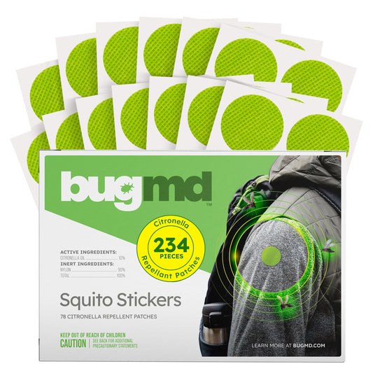 BugMD Squito Stickers on clothing provide portable insect protection outdoors