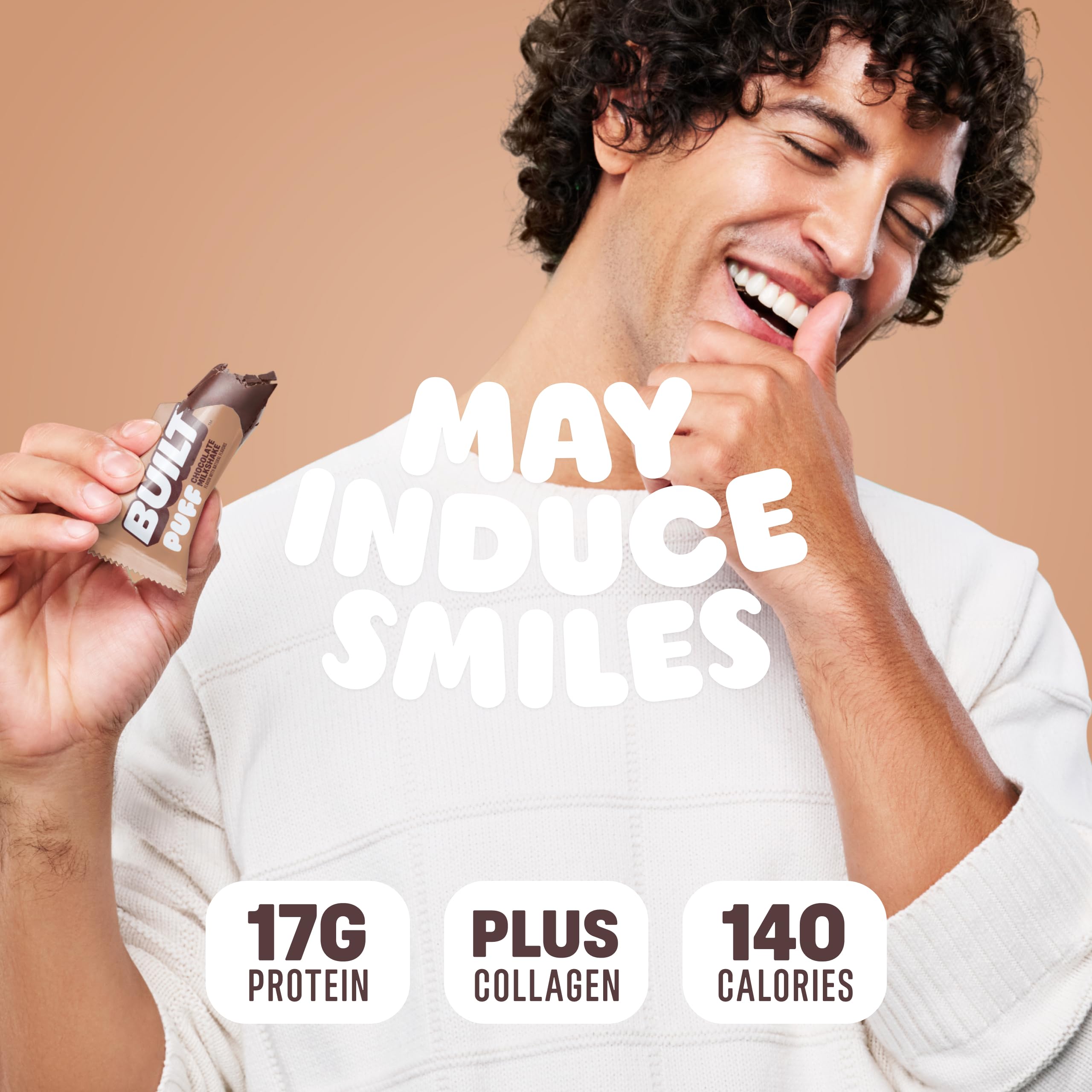 Built Bar Puff chocolate milkshake flavor swirls, a satisfying treat.