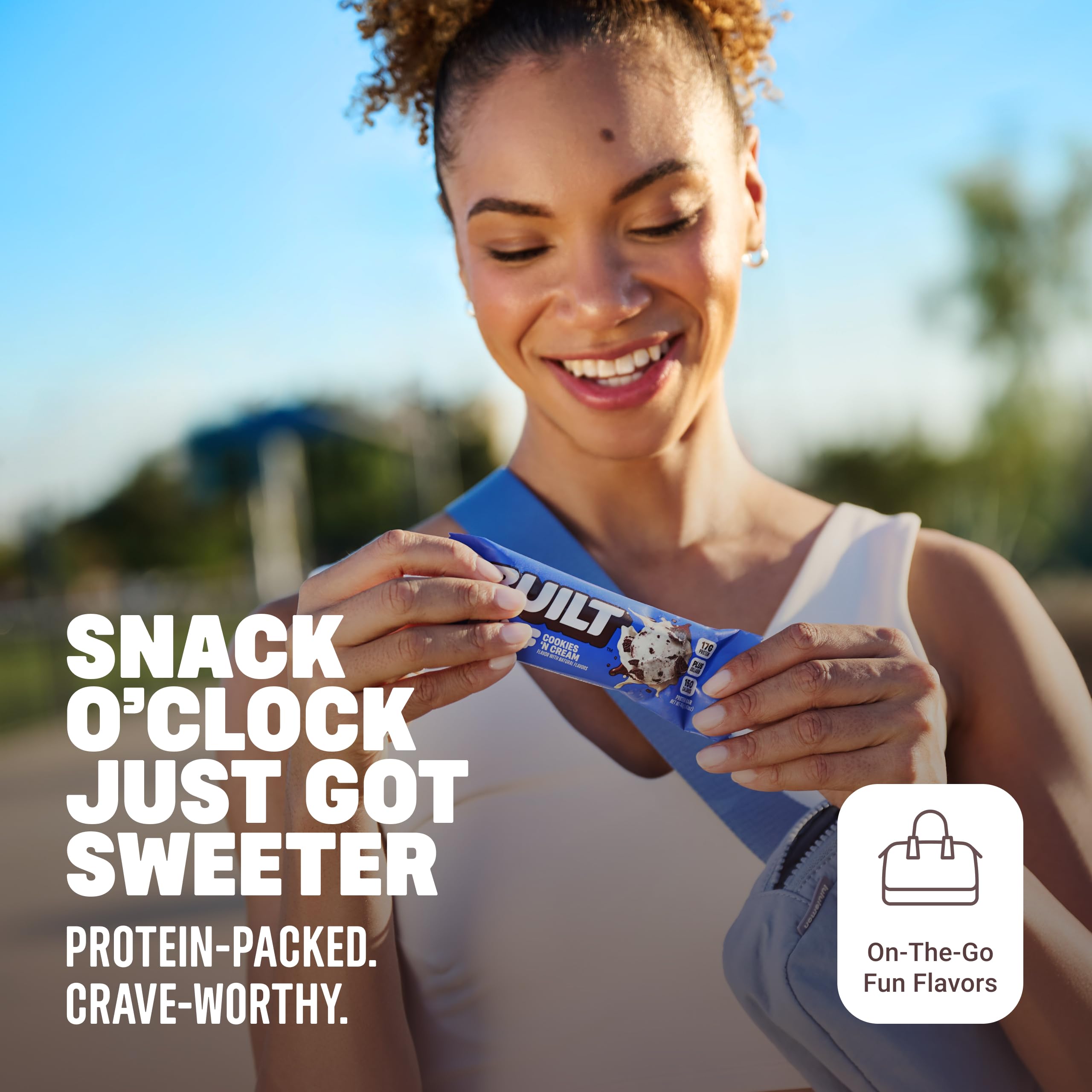 Built Bar Puff Cookies 'N Cream on store shelf emphasizes convenient snack.