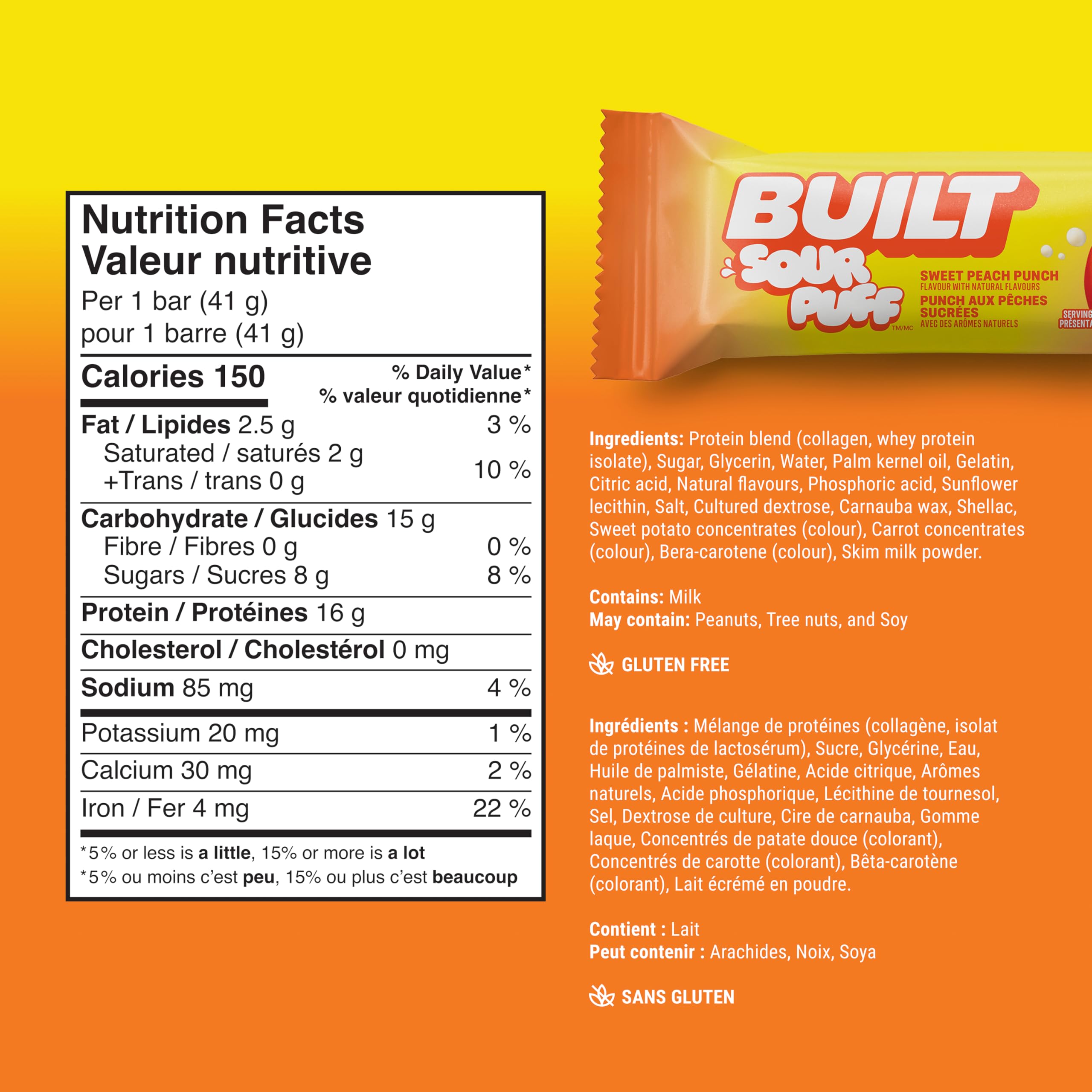 Built Bar Sour Puff closeup showing soft marshmallow texture and glossy coating.