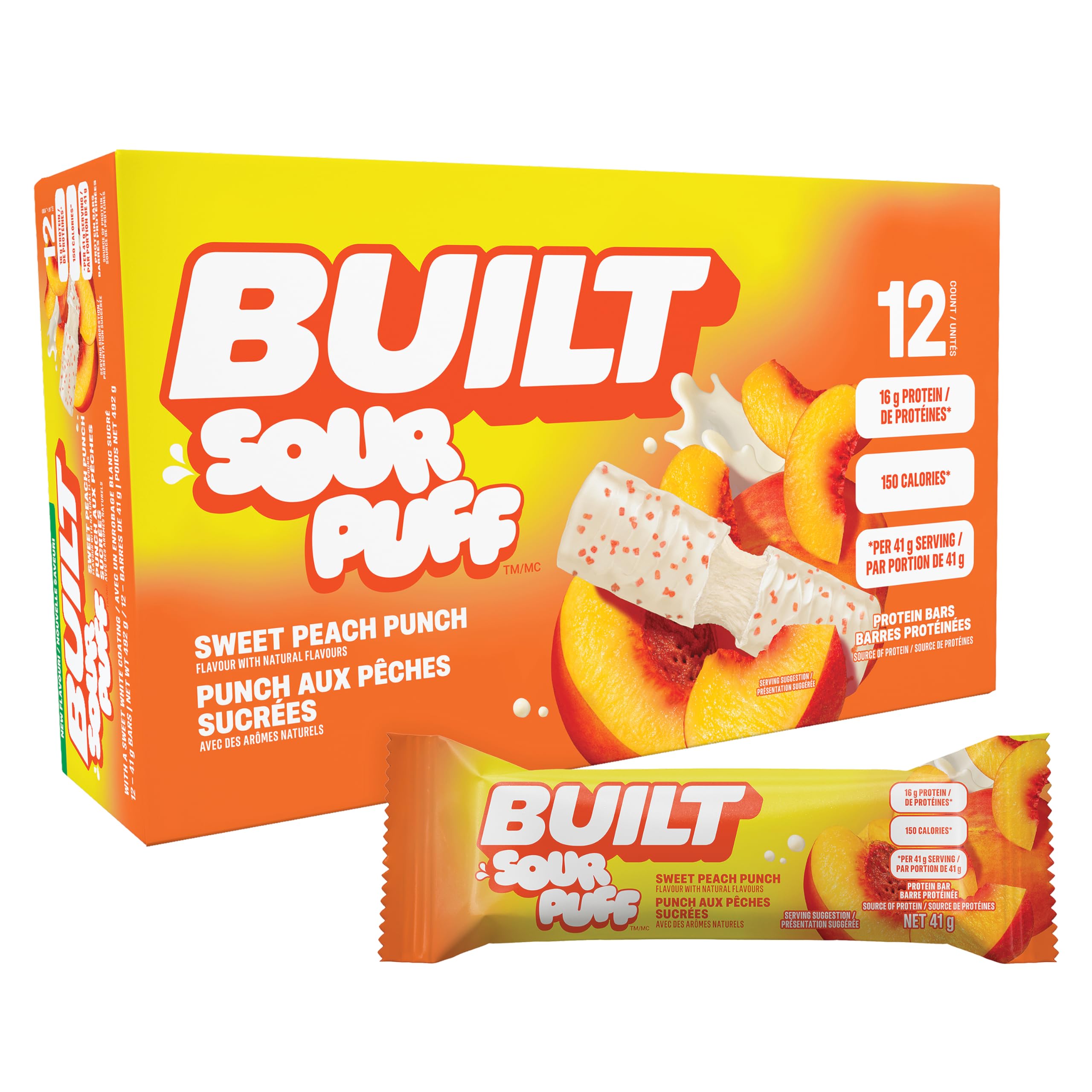 Built Bar Sour Puff Sweet Peach Punch bar with juicy peach flavor and marshmallow center.
