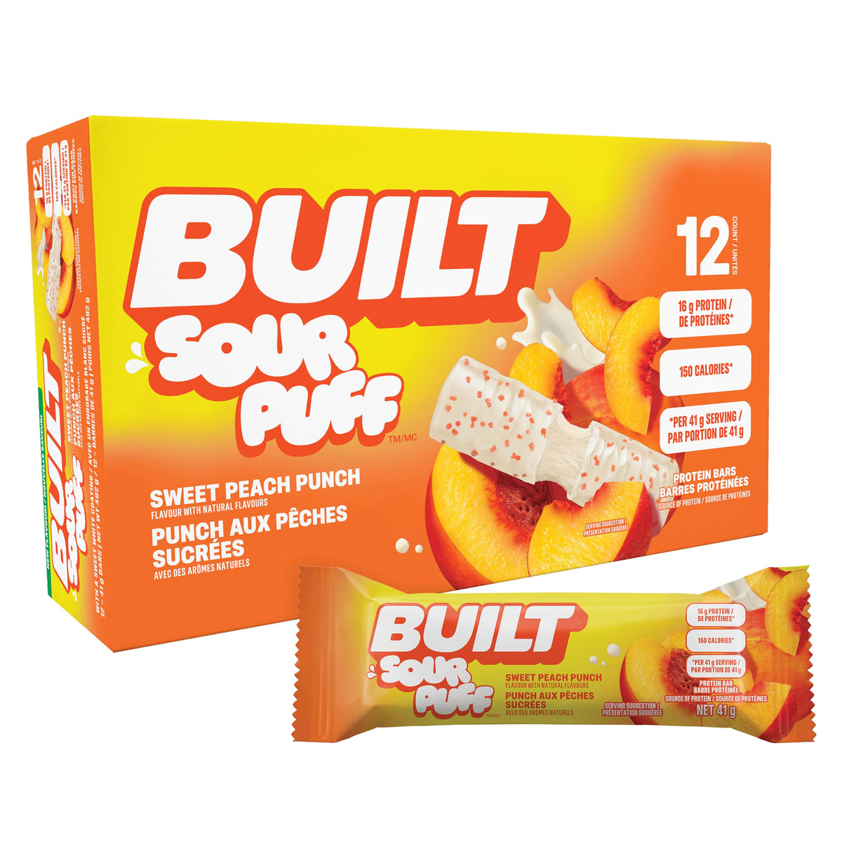 Built Bar Sour Puff Sweet Peach Punch bar with juicy peach flavor and marshmallow center.