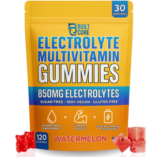 BuiltCore Electrolyte Gummies bottle in watermelon flavor for on the go hydration