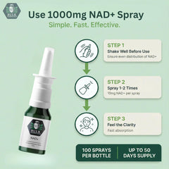 Detail of Bulk Essentials NAD+ Spray label with product information.