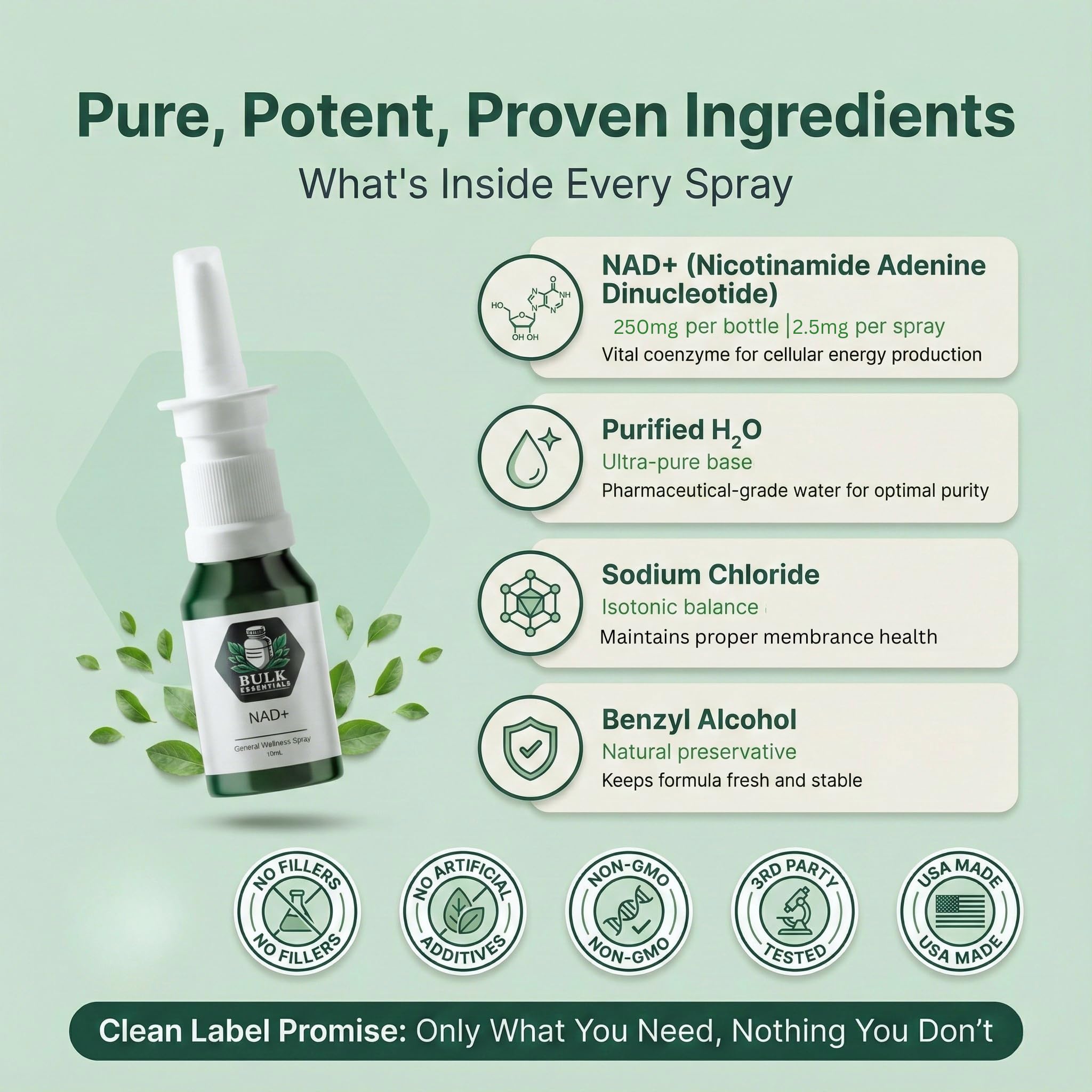 Bulk Essentials NAD+ Spray nozzle close-up demonstrates precise dosing for consistent daily support.