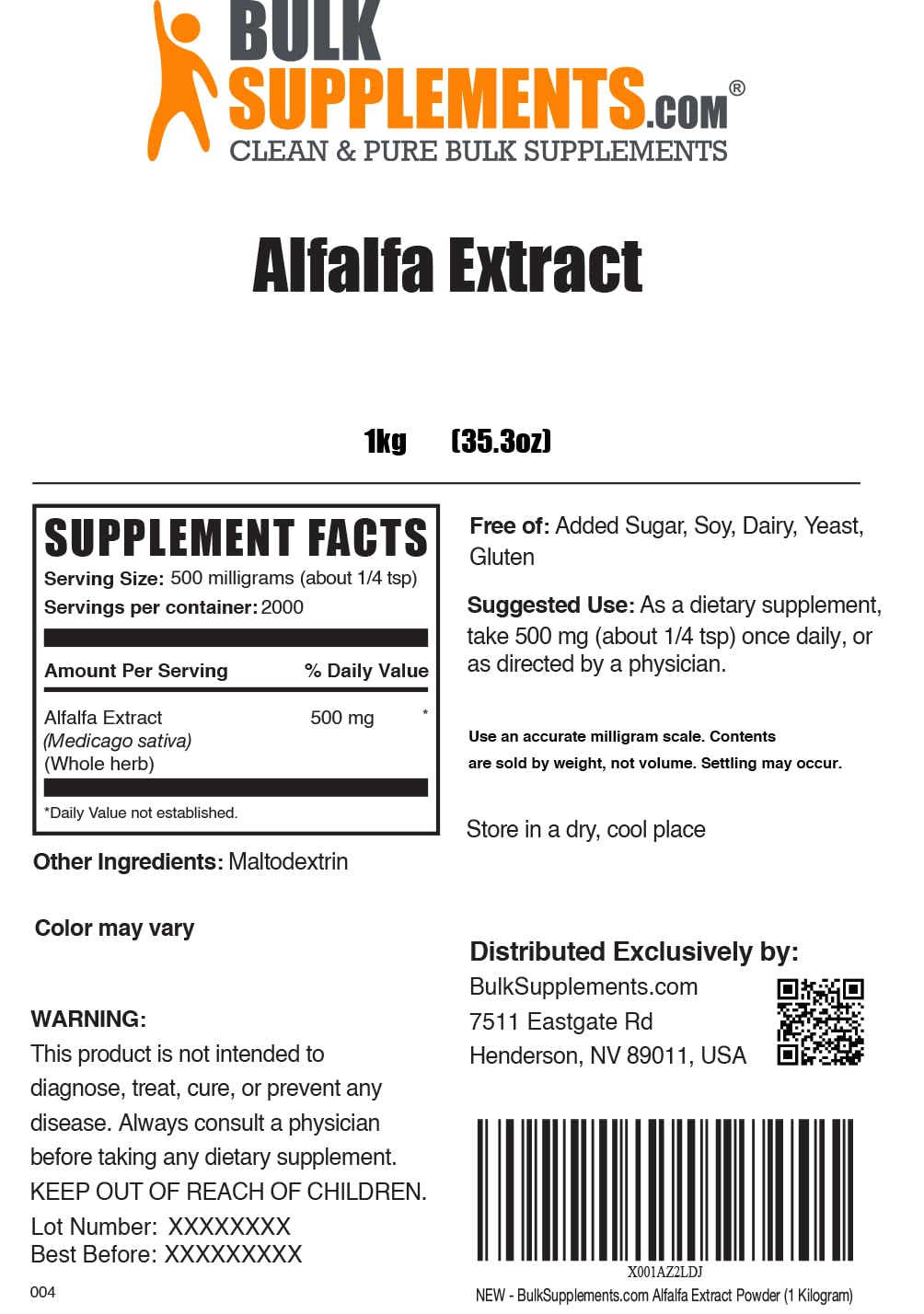 BulkSupplements Alfalfa Extract powder poured into a glass for smoothie