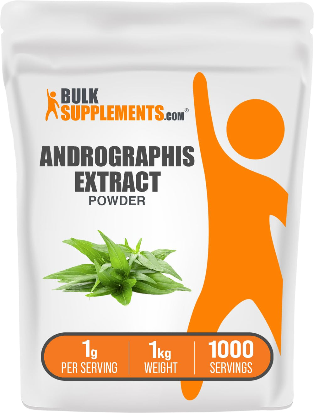 BulkSupplements Andrographis extract powder bottle, gluten free daily wellness support.