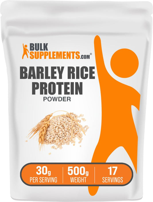 BulkSupplements Barley Rice Protein Powder bottle for clean plant-based protein in smoothies.