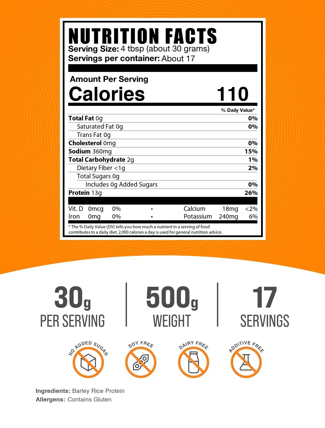 BulkSupplements Barley Rice Protein Powder scoop for easy measurement in shakes.