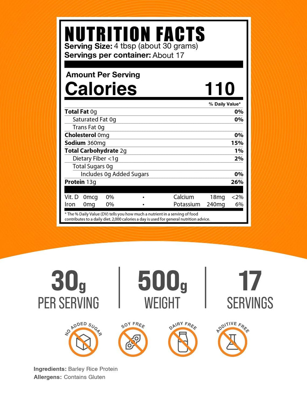 BulkSupplements Barley Rice Protein Powder scoop for easy measurement in shakes.