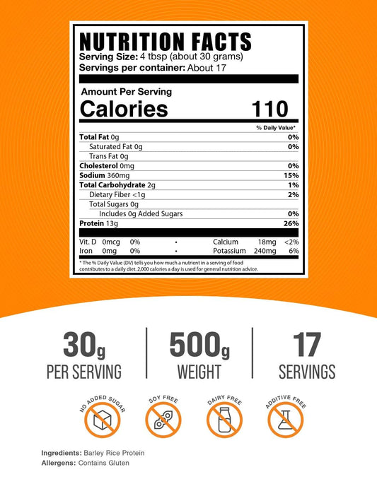 BulkSupplements Barley Rice Protein Powder scoop for easy measurement in shakes.