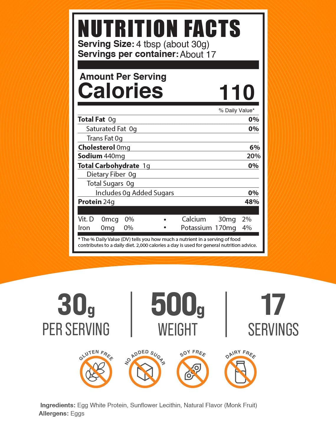 BulkSupplements egg white protein scoop close-up for easy serving