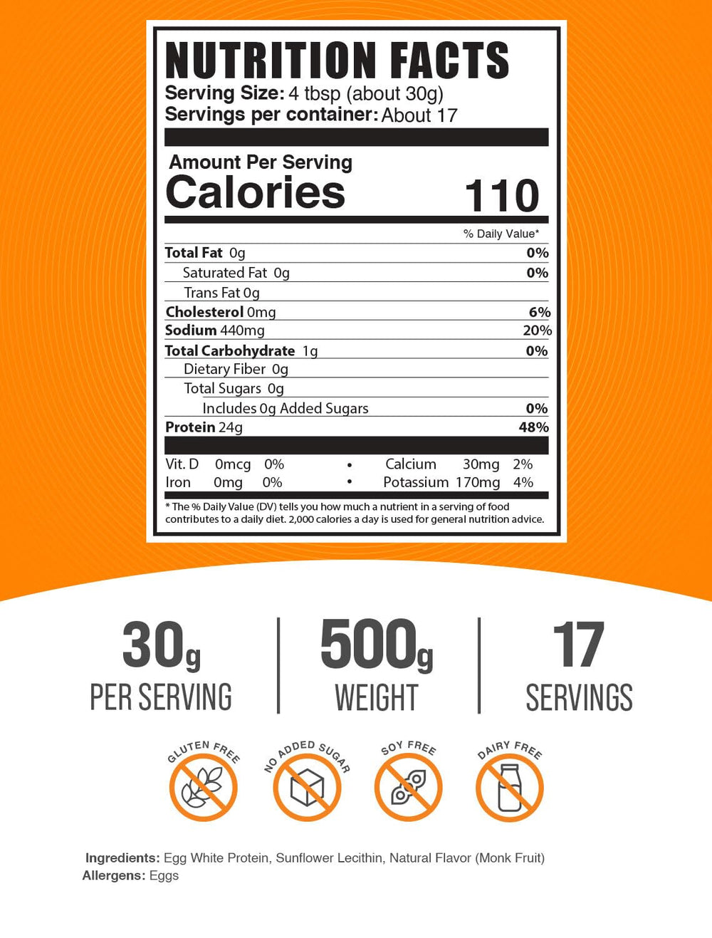 BulkSupplements egg white protein scoop close-up for easy serving