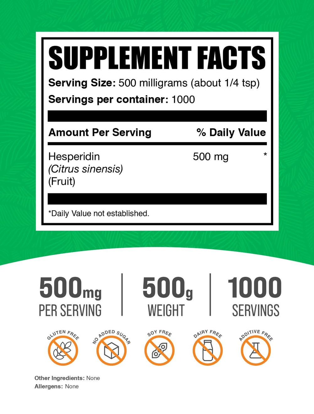 BulkSupplements hesperidin powder bottle back view shows label details and transparency