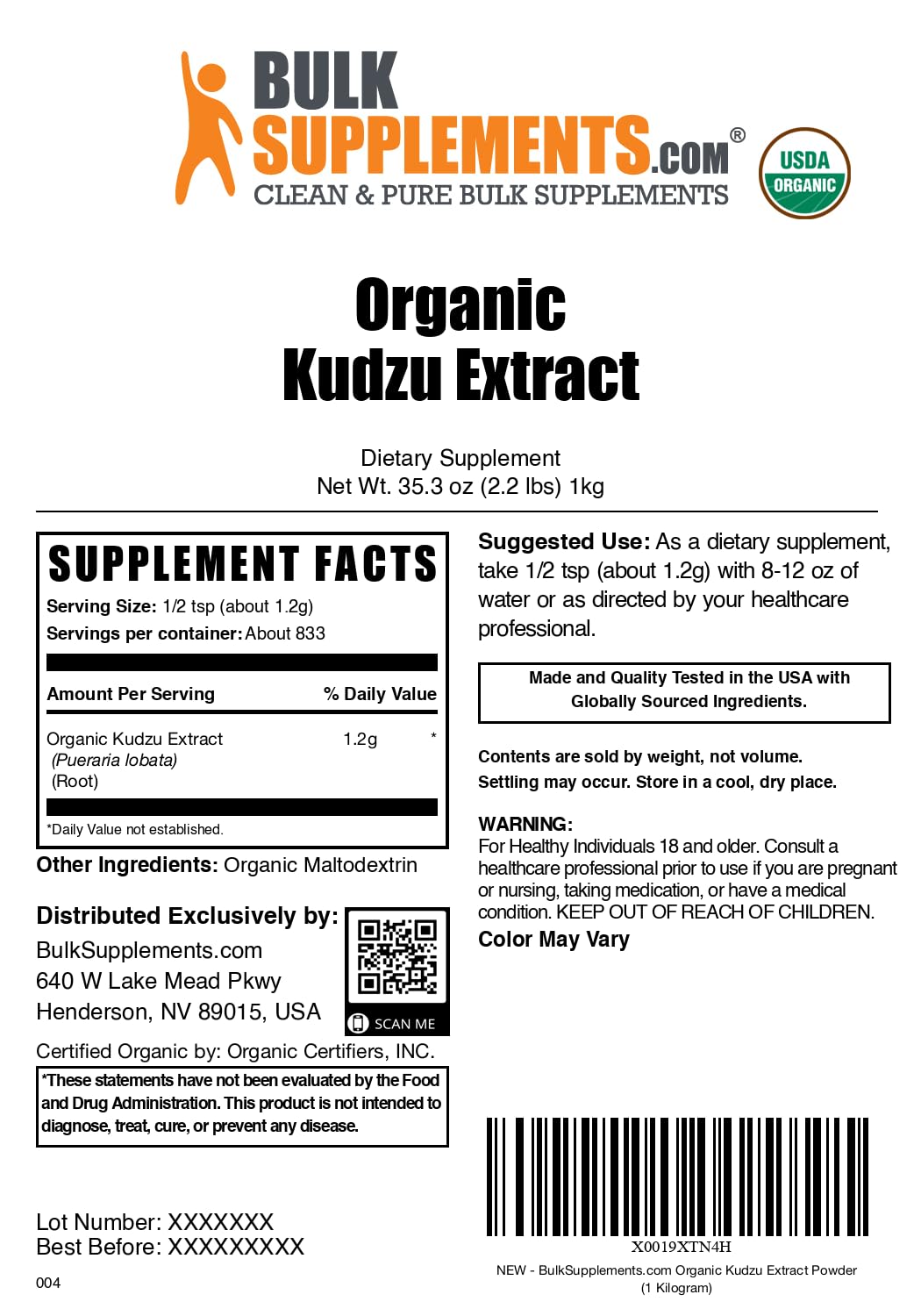 Ingredient label highlighting non-GMO and cGMP facility standards.