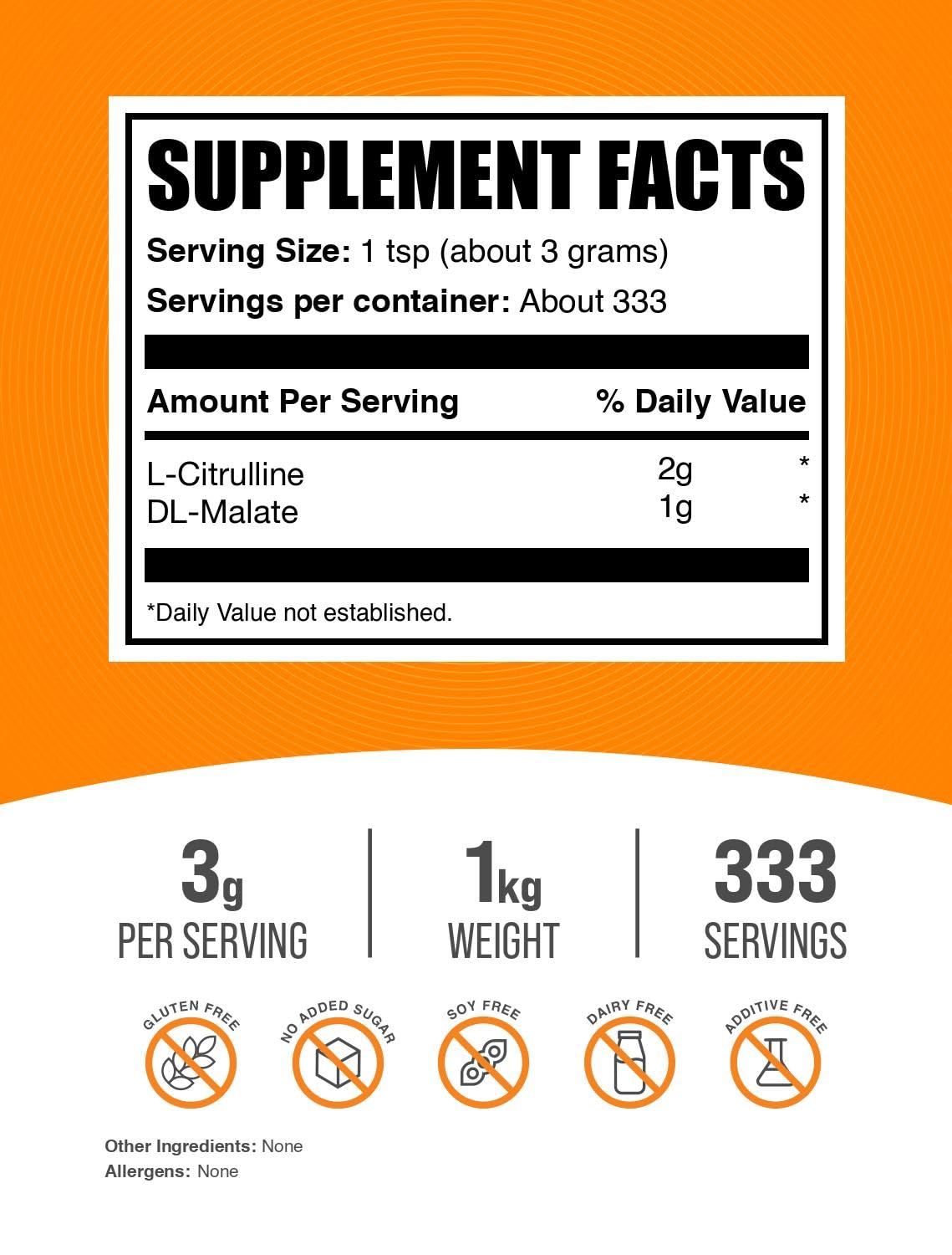 Scoop of BulkSupplements L-Citrulline Malate powder ready for precise 3 g servings