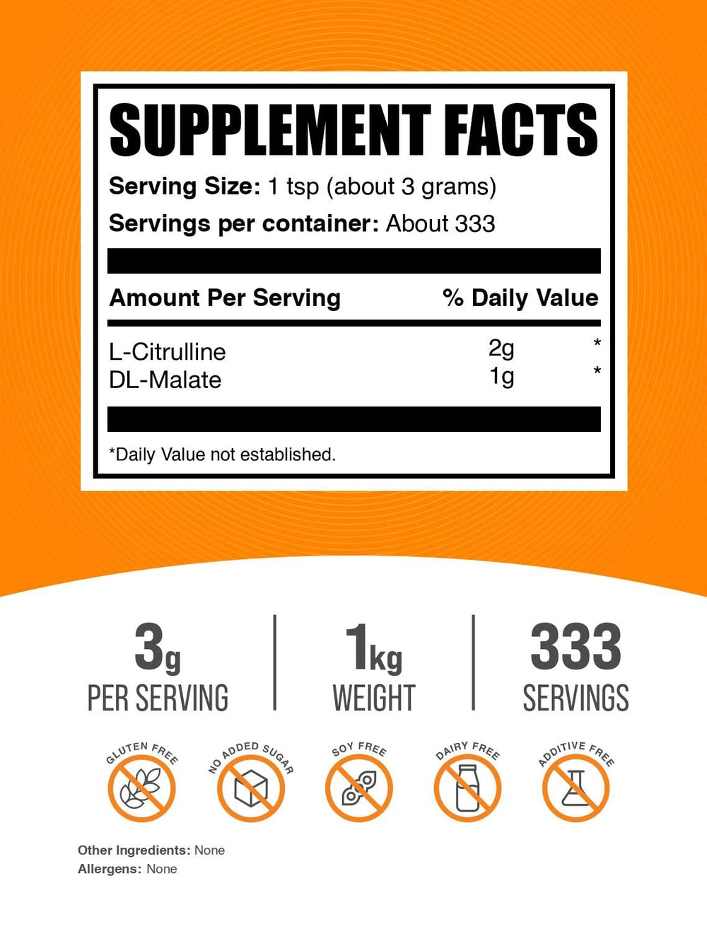Scoop of BulkSupplements L-Citrulline Malate powder ready for precise 3 g servings