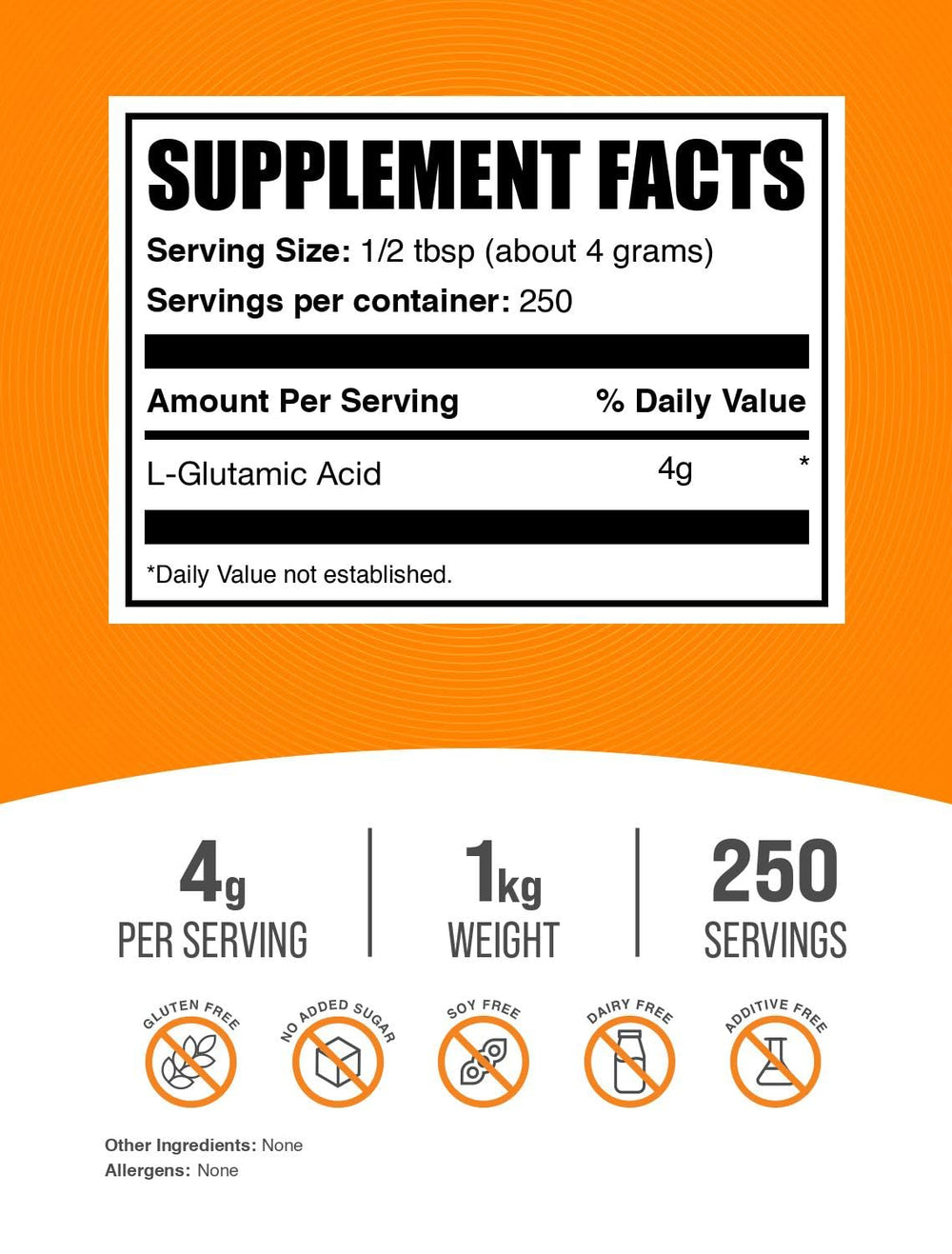 BulkSupplements L-Glutamic Acid powder measuring scoop for easy mixing