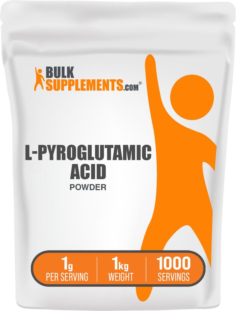 BulkSupplements L-Pyroglutamic Acid powder bottle; convenient daily wellness support.