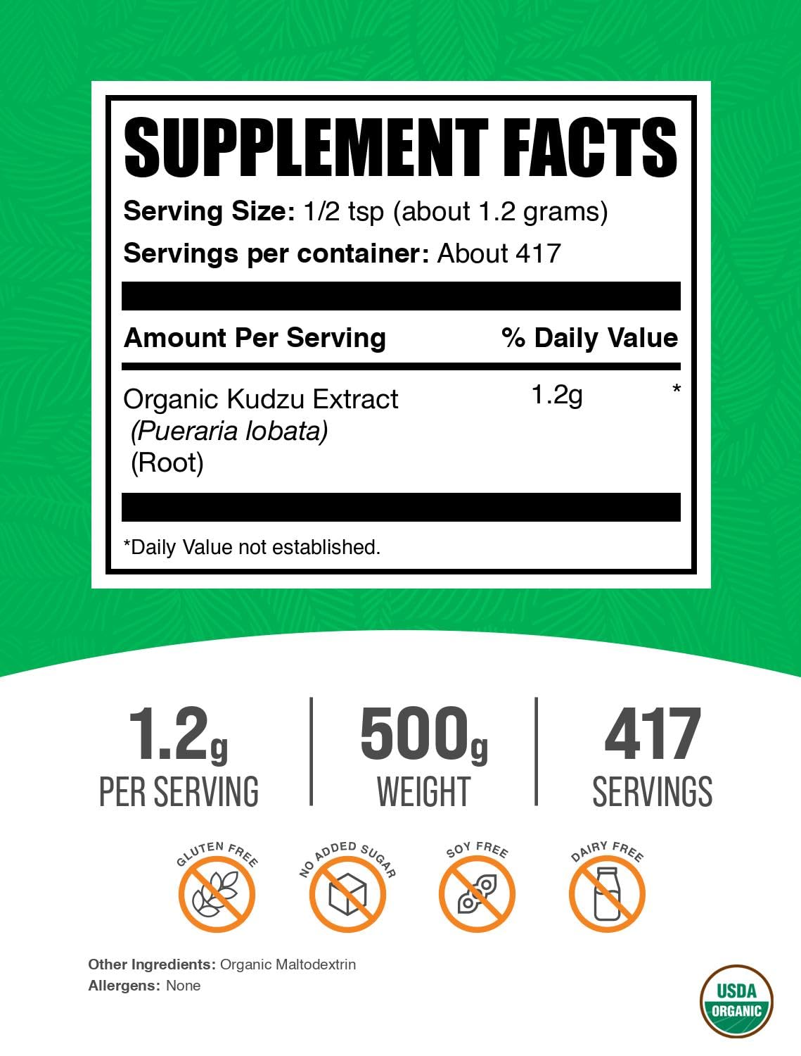BulkSupplements Kudzu Root Extract powder with scoop for easy daily use