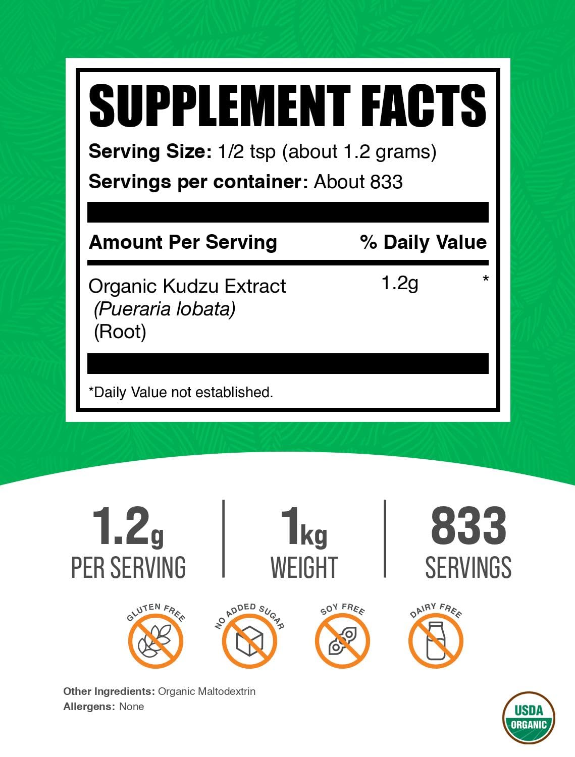 Close-up of Organic Kudzu Root Extract packaging for easy access.