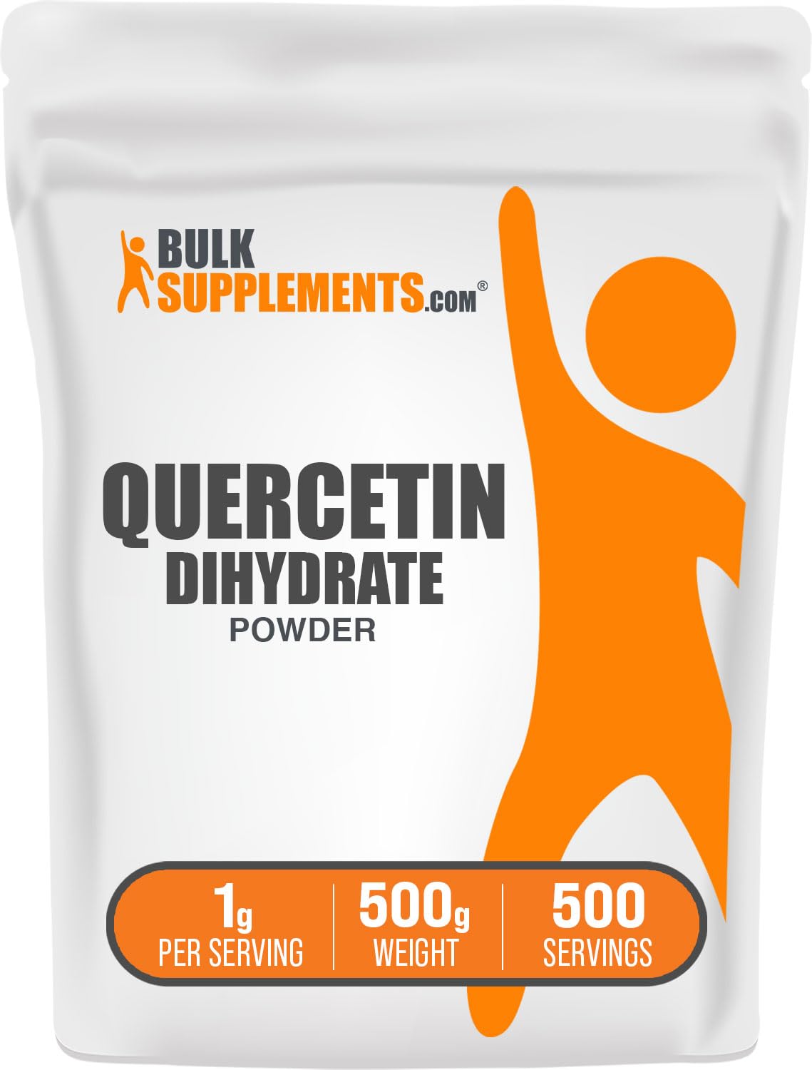 BulkSupplements Quercetin Dihydrate powder bottle, ideal daily addition to smoothies.
