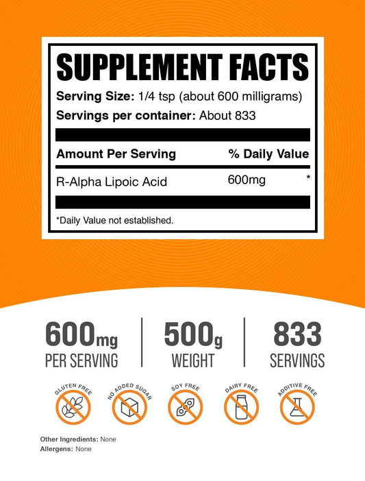 BulkSupplements R-ALA powder with scoop for easy serving
