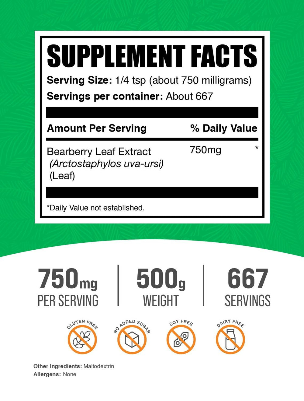 BulkSupplements Uva Ursi Extract powder jar suitable for smoothies or tea