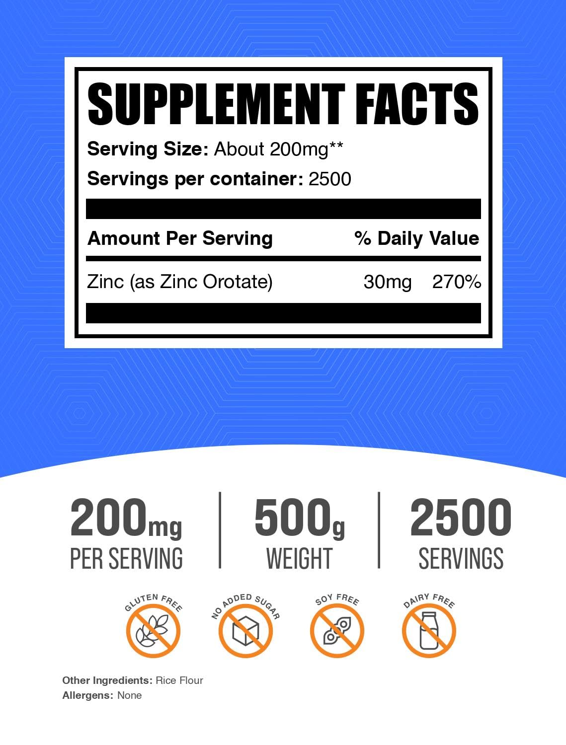BulkSupplements Zinc Orotate powder scoop showing measured serving for easy dosing.