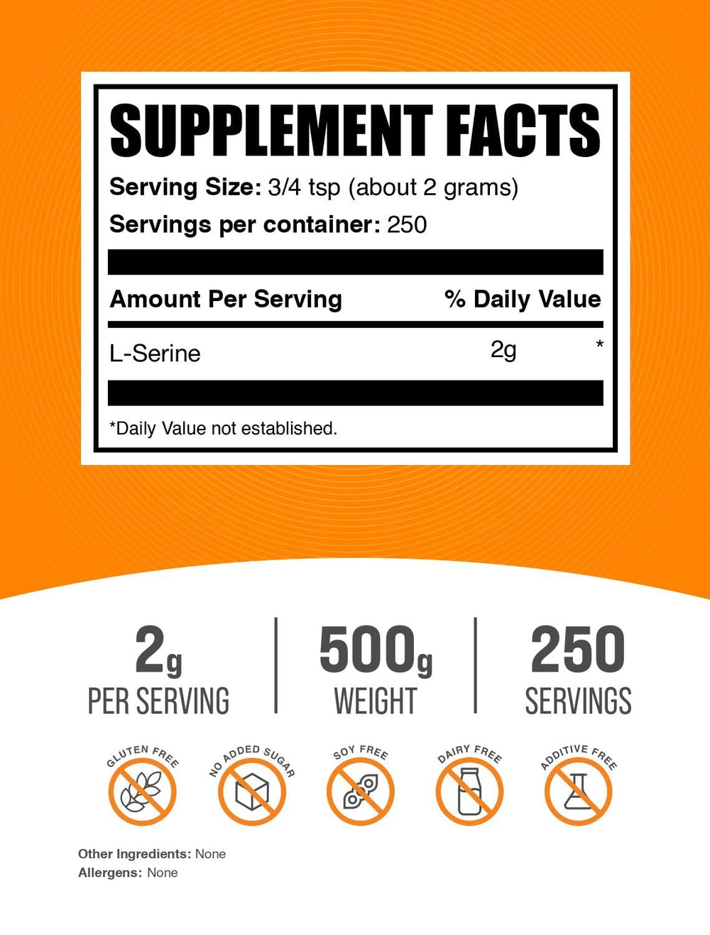 BulkSupplements L-Serine powder tub label visible for supplement clarity