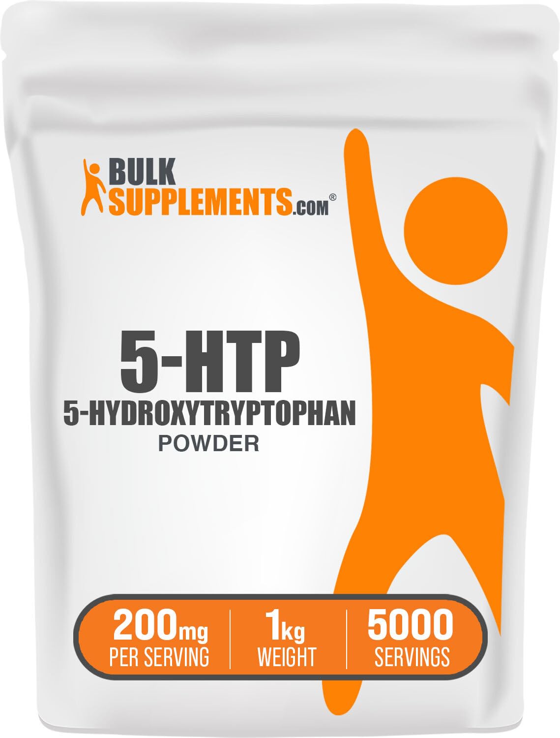 BulkSupplements 5-HTP powder bottle for easy daily use in smoothies or drinks.