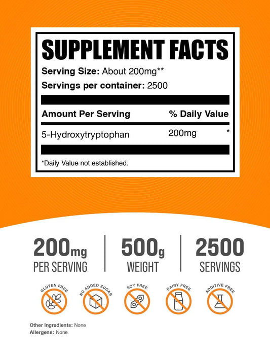 BulkSupplements 5-HTP powder scoop ready for precise servings.