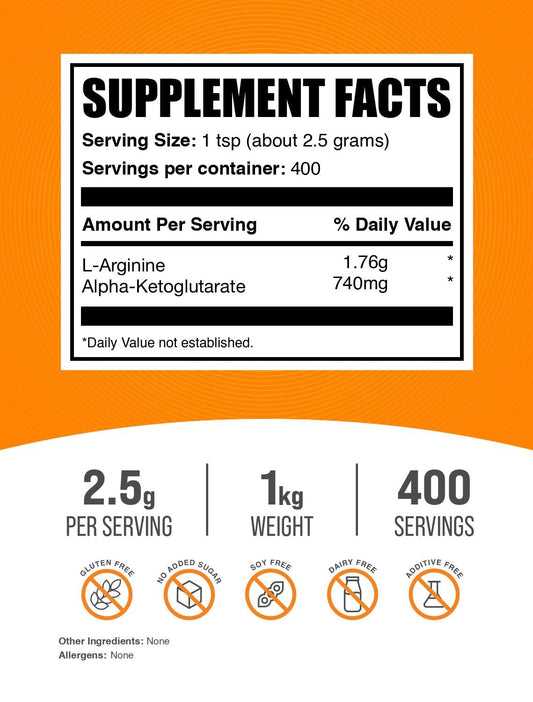 BulkSupplements AAKG powder scoop highlights convenient daily dosing.