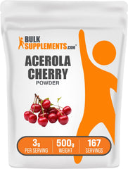 BulkSupplements Acerola Cherry Powder bottle shown as a convenient vitamin C source for daily nutrition