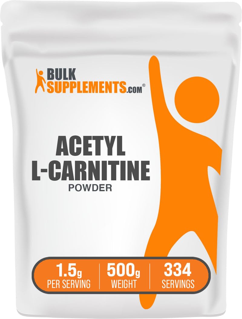 Bulksupplements Acetyl L-Carnitine powder jar closeup for daily wellness support