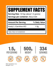 Bulksupplements Acetyl L-Carnitine powder with measuring spoon for easy dosing