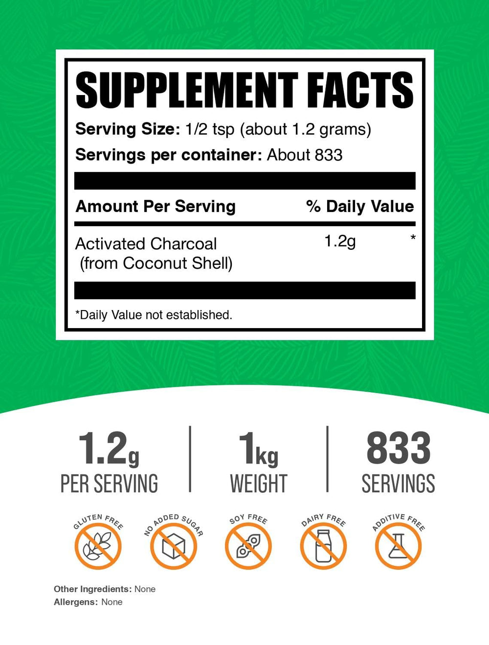 BulkSupplements Activated Charcoal Powder scoop aiding convenient daily use.