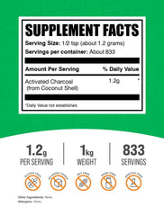 BulkSupplements Activated Charcoal Powder scoop aiding convenient daily use.