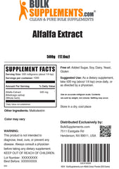 BulkSupplements Alfalfa Extract Powder bottle with scoop for vegan wellness.