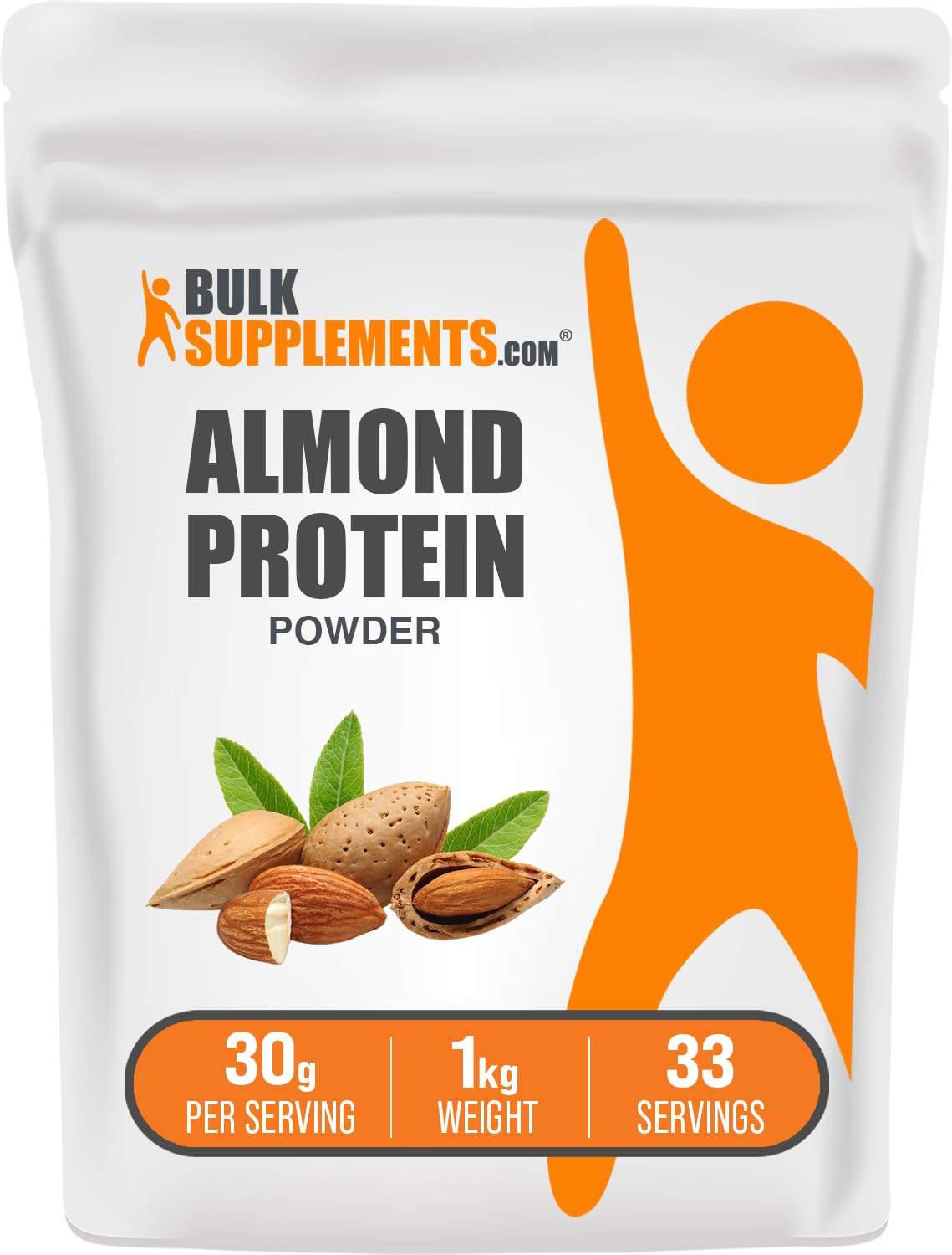BulkSupplements almond protein powder bottle for vegan protein boosts shakes